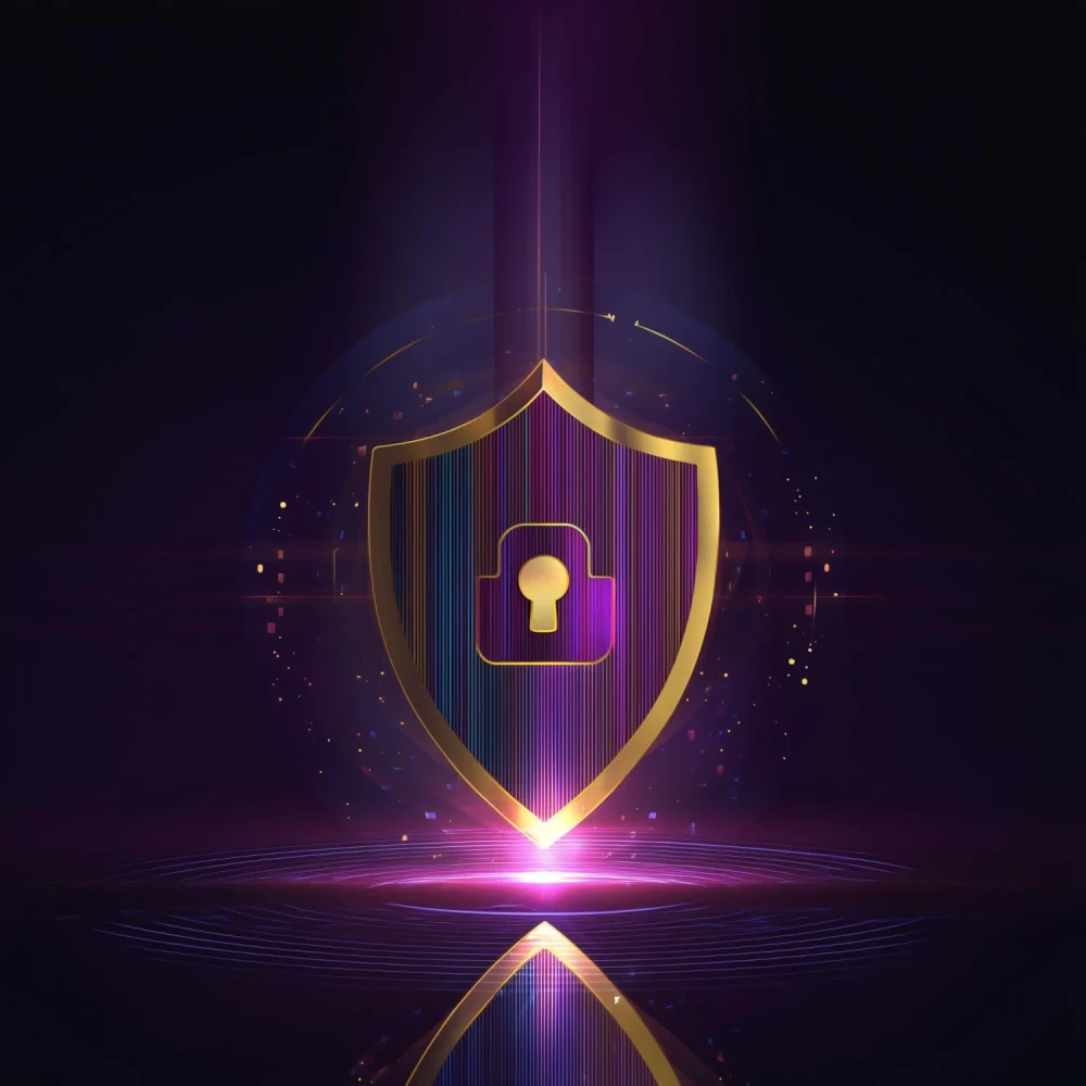 Data encryption concept with digital shield and secure information protection