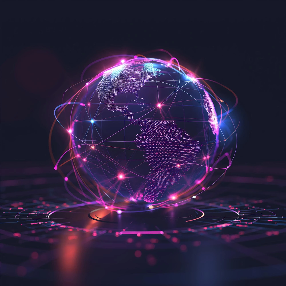 Network security illustration showing protected global digital infrastructure