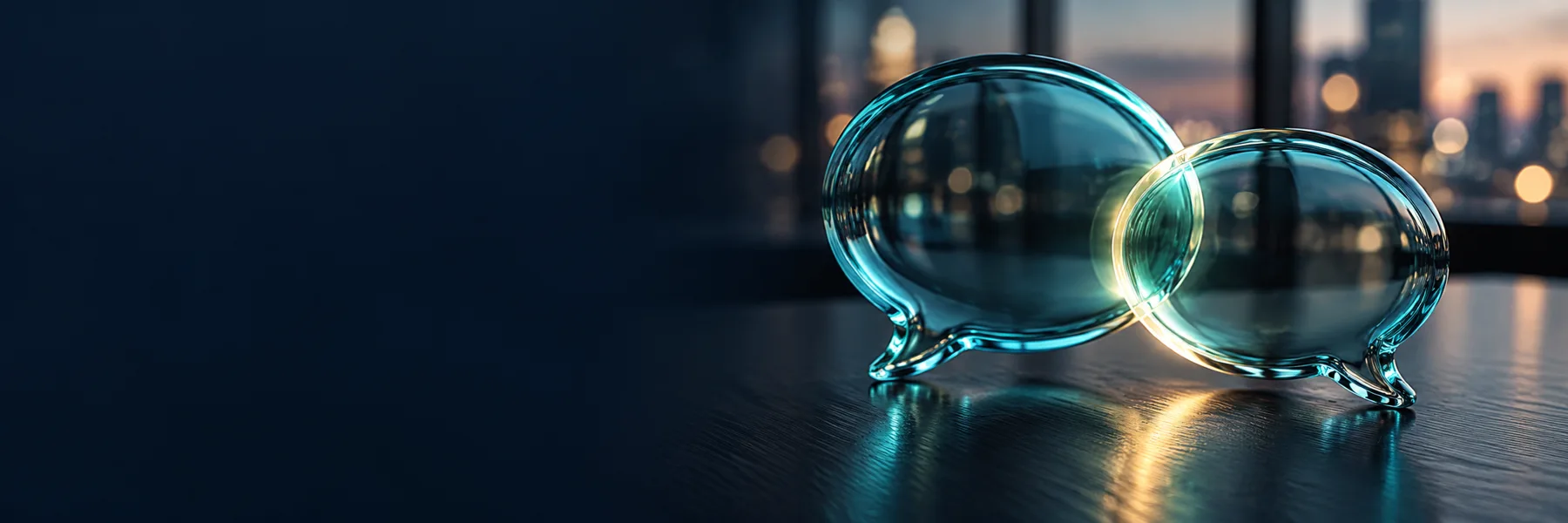 Conceptual illuminated glass forms representing a connected conversation