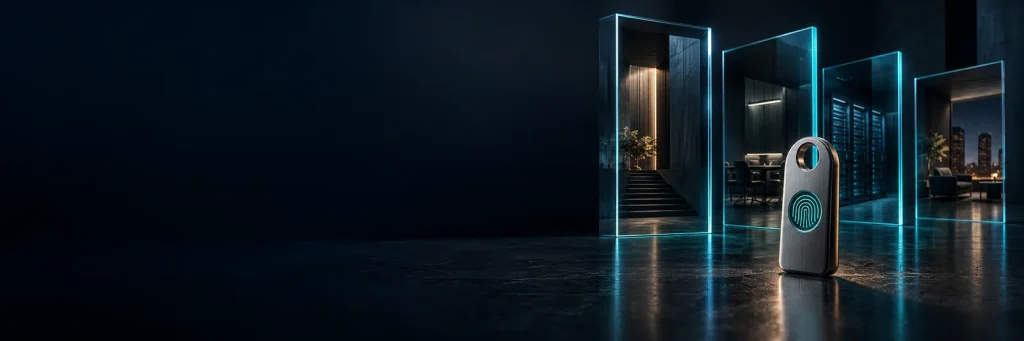 Conceptual security key and glass access portals