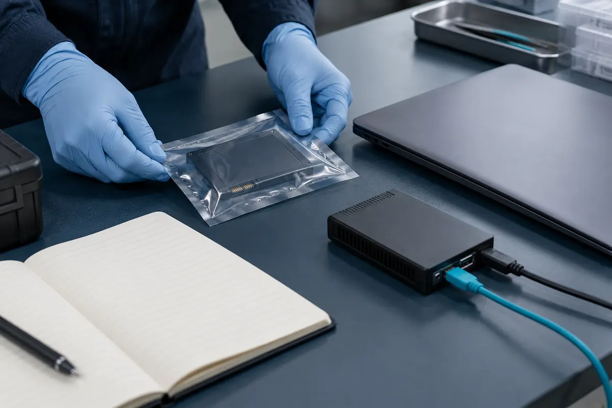 Careful handling of a storage device and incident documentation